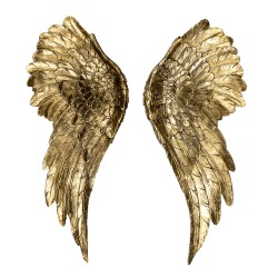 Clayre & Eef Dekorationsfigur 2er Set Flügel 22x6x55 cm Goldfarbig Kunststoff