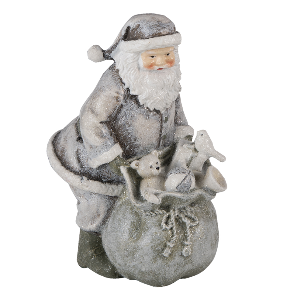 Beeld Kerstman 10X7X13 Cm Grijs Wit Kunststof-image