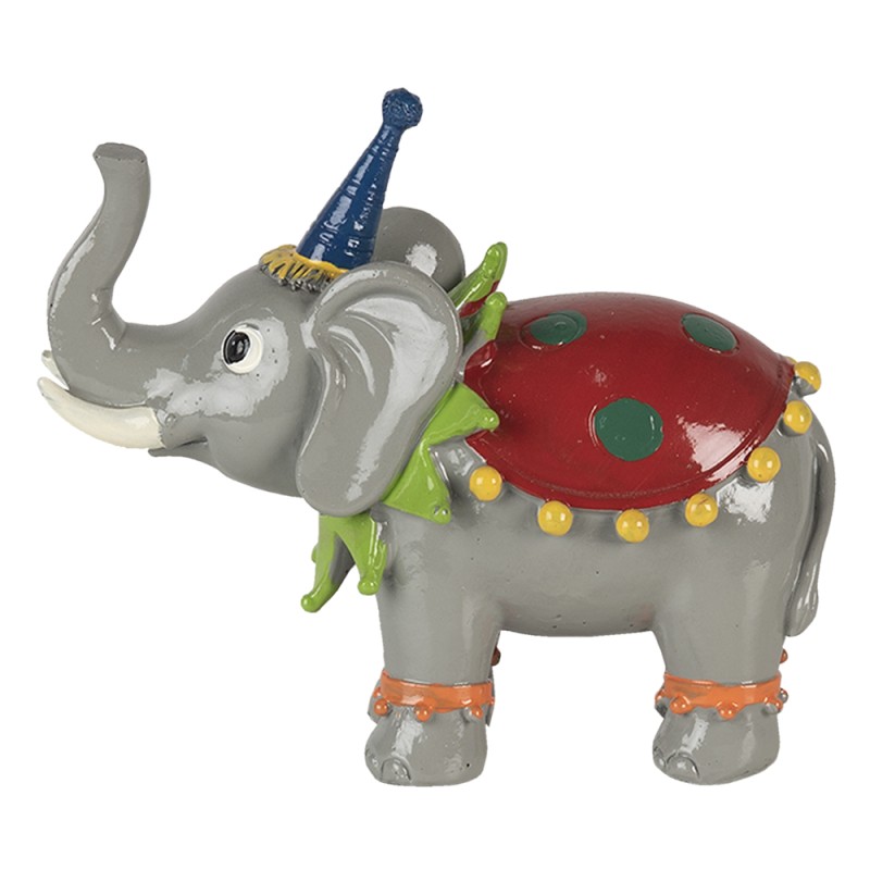 Clayre & Eef Beeld Olifant 13x6x11 cm Rood Grijs Polyresin