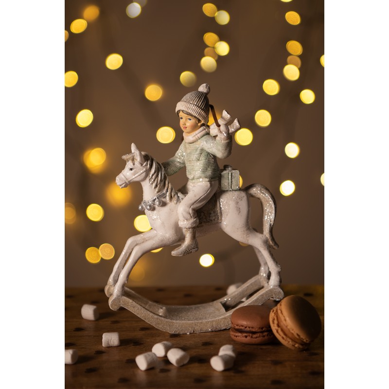 Clayre & Eef Ornement de Noël Cheval à bascule 20 cm Beige Plastique