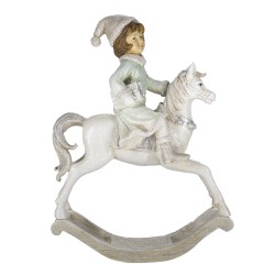 Clayre & Eef Beeld Hobbelpaard 26 cm Beige Groen Polyresin