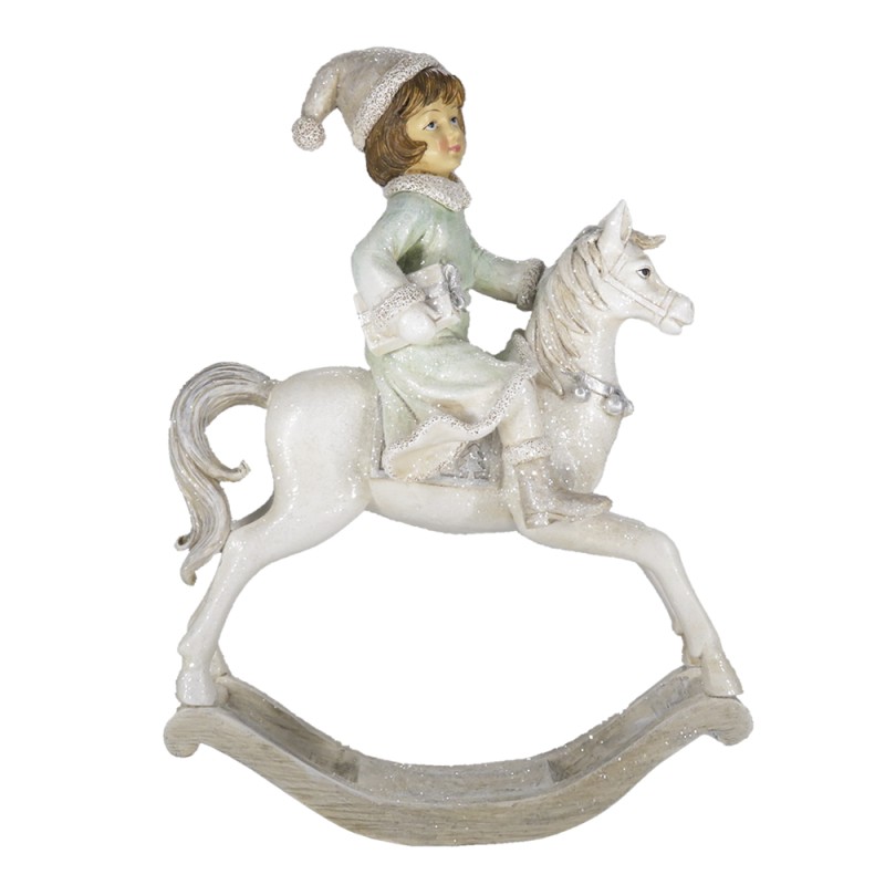 Clayre & Eef Figurine Cheval à bascule 26 cm Beige Vert Polyrésine