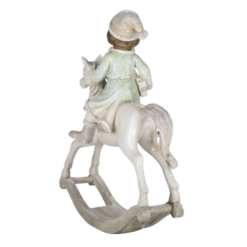 Clayre & Eef Figurine Cheval à bascule 26 cm Beige Vert Polyrésine