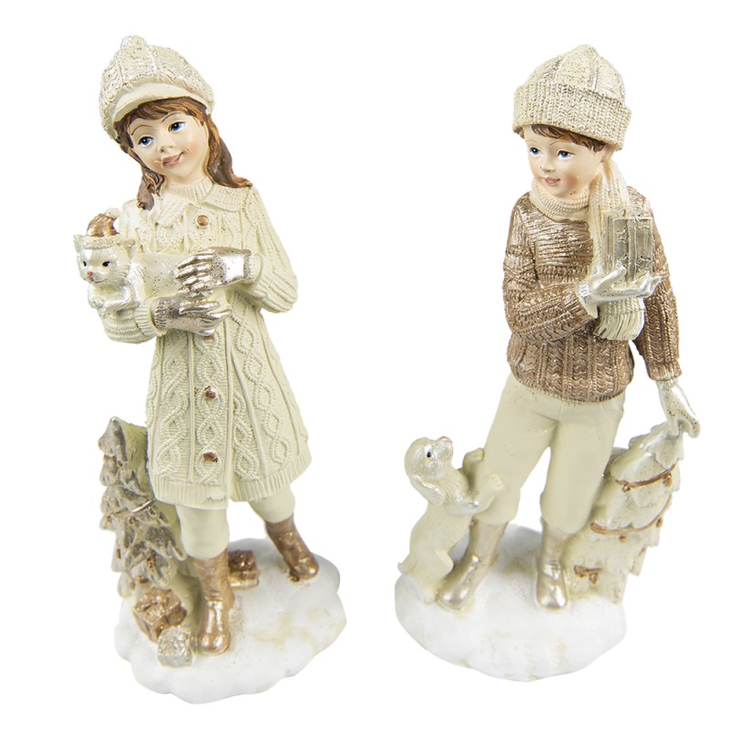 Clayre & Eef Figur 2-er Set Kinder 22 cm Beige Polyresin