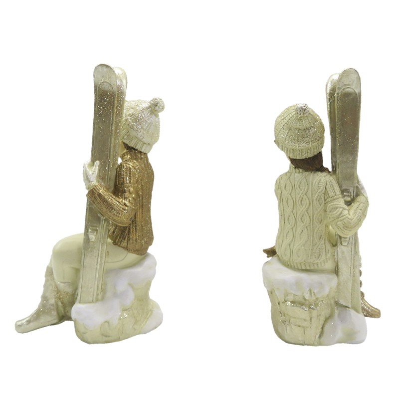 Clayre & Eef Beeld set van 2 Kinderen 18 cm Beige Goudkleurig Polyresin