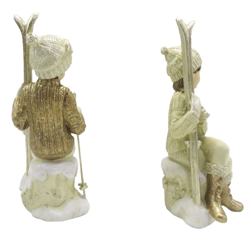 Clayre & Eef Beeld set van 2 Kinderen 18 cm Beige Goudkleurig Polyresin