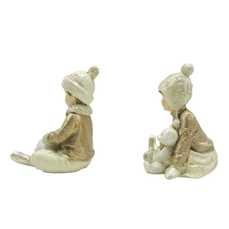 Clayre & Eef Beeld set van 2 Kinderen 9 cm Beige Goudkleurig Polyresin