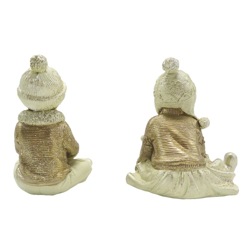 Clayre & Eef Beeld set van 2 Kinderen 9 cm Beige Goudkleurig Polyresin