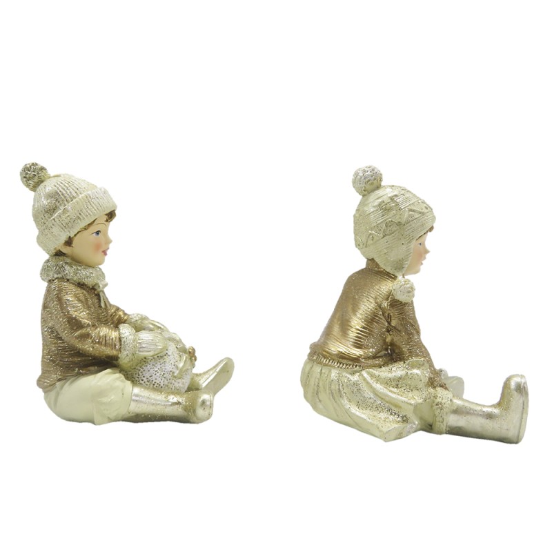 Clayre & Eef Beeld set van 2 Kinderen 9 cm Beige Goudkleurig Polyresin