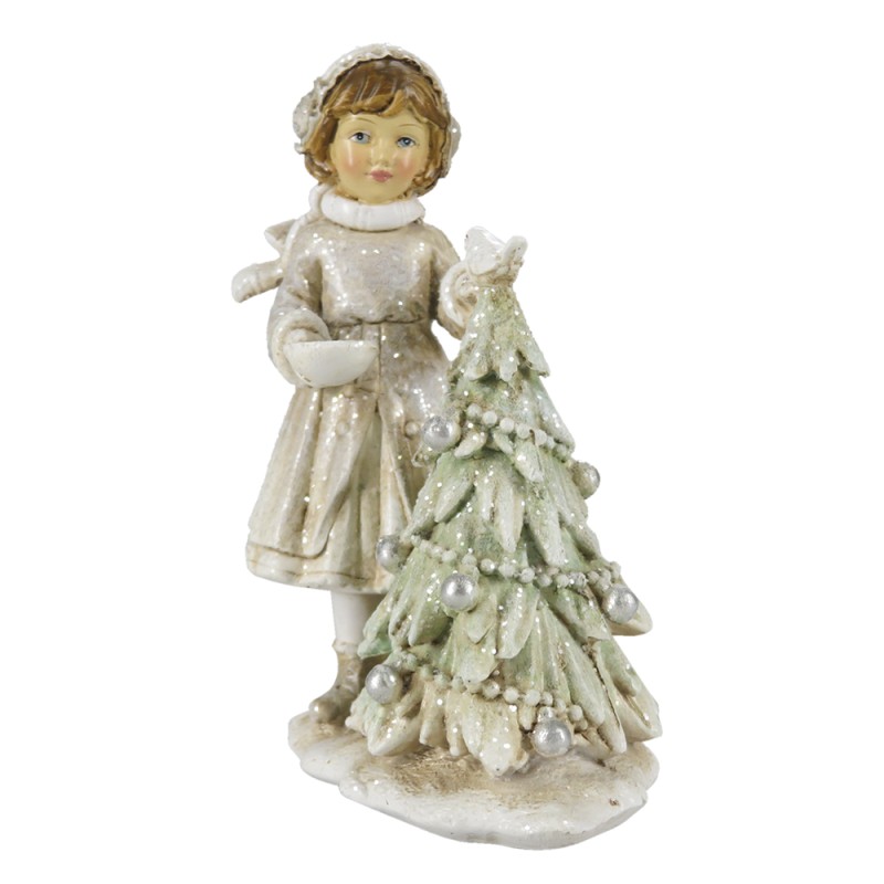 Clayre & Eef Beeld Kind 12 cm Wit Grijs Polyresin