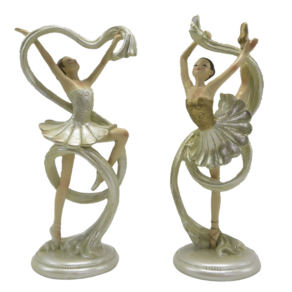 Clayre & Eef Beeld Set van 2 Ballerina 18 cm Beige Goudkleurig Kunststof afbeelding