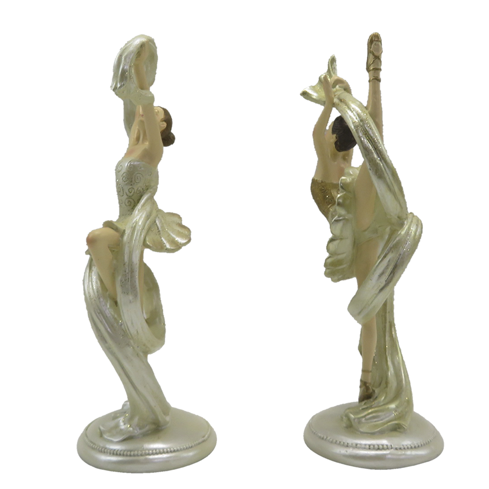 Beeld Set Van 2 Ballerina 18 Cm Beige Goudkleurig Kunststof-image