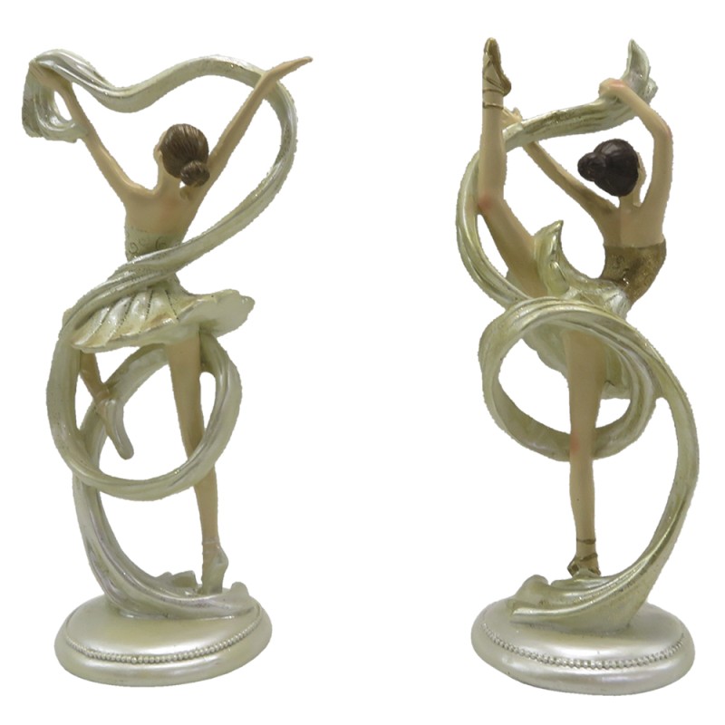 Clayre & Eef Figurine Set de 2 Ballerine 18 cm Beige Couleur or Polyrésine