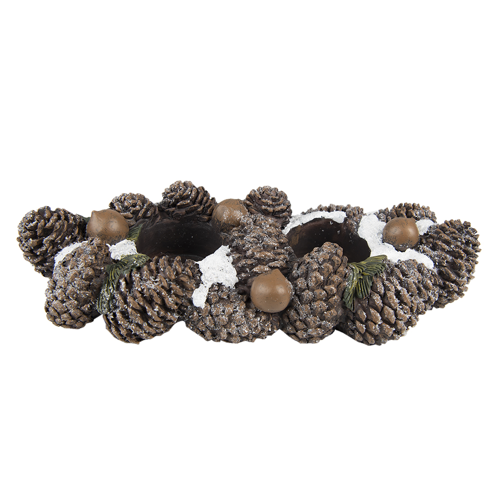 Clayre & Eef Theelichthouder 27 cm Bruin Polyresin Dennenappels afbeelding