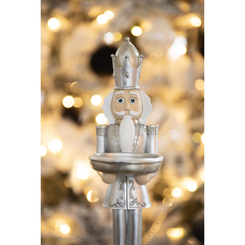 Clayre & Eef Figurine Nutcracker 40 cm Silver colored White Polyresin