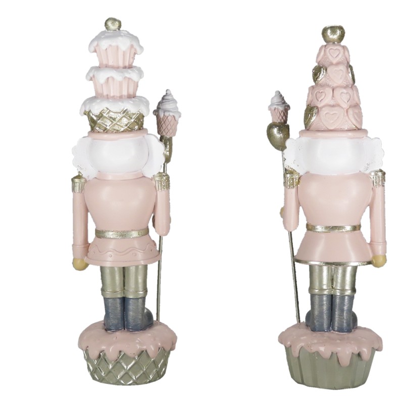 Clayre & Eef Figurine Set de 2 Casse-noisette 23 cm Rose Blanc Polyrésine