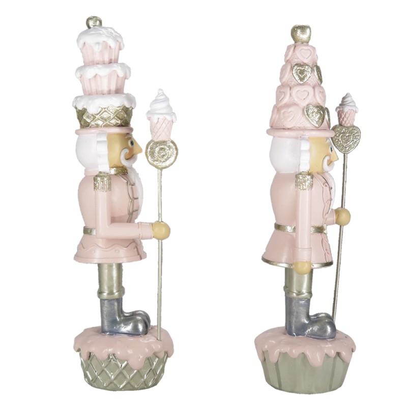 Clayre & Eef Figurine Set de 2 Casse-noisette 23 cm Rose Blanc Polyrésine