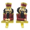 Clayre & Eef Haken für Weihnachtssocke 2er Set Nussknacker 12 cm Rot Goldfarbig Kunststoff