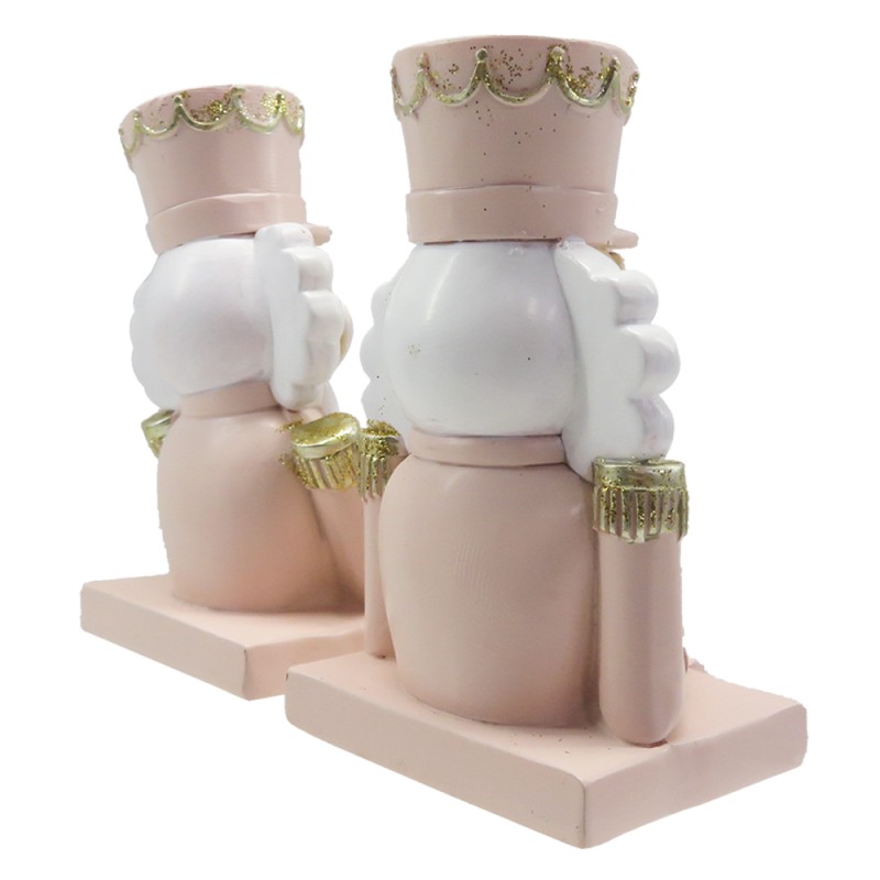 Clayre & Eef Haken für Weihnachtssocke 2er Set Nussknacker 12 cm Rosa Weiß Kunststoff