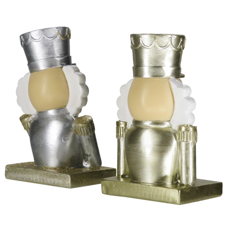 Clayre & Eef Hook Christmas Stocking Set of 2 Nutcracker 12 cm Gold colored Plastic