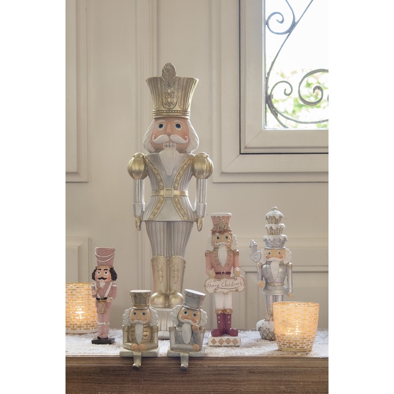 Clayre & Eef Hook Christmas Stocking Set of 2 Nutcracker 12 cm Gold colored Plastic