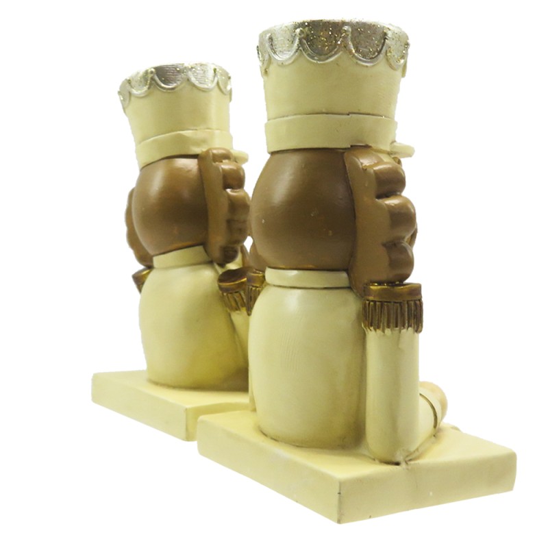 Clayre & Eef Hook Christmas Stocking Set of 2 Nutcracker 12 cm Beige Brown Plastic