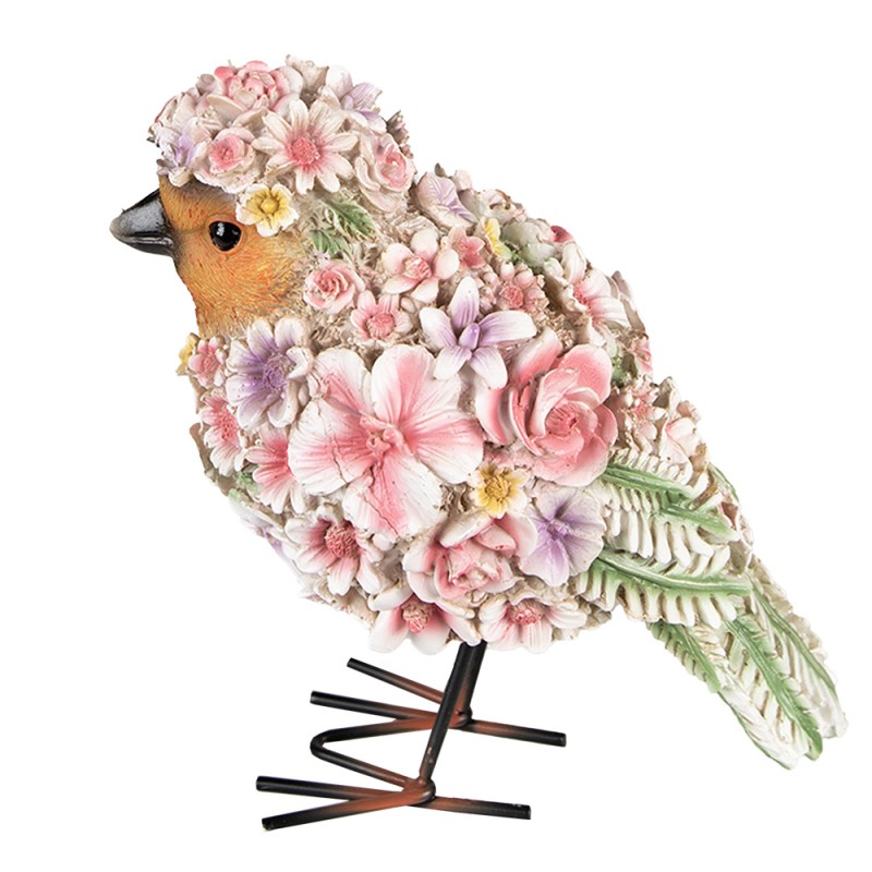 Clayre & Eef Figur Vogel 11x17x18 cm Rosa Polyresin Blumen
