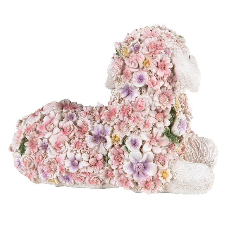 Clayre & Eef Figur Schaf 25x13x16 cm Rosa Polyresin Blumen