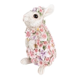 Clayre & Eef Figurine Lapin 16x13x25 cm Rose Polyrésine Fleurs