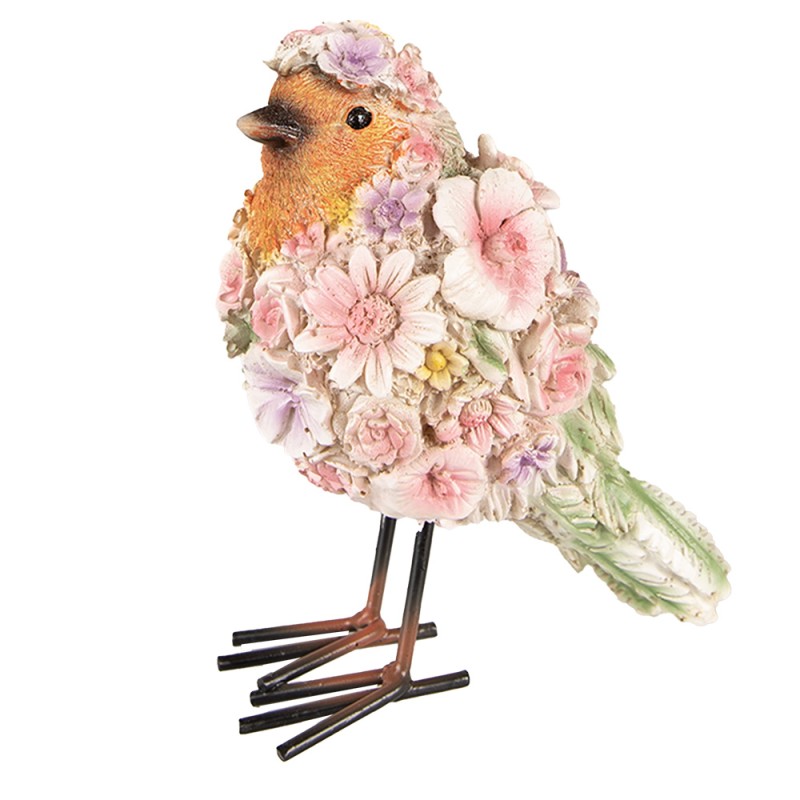 Clayre & Eef Figur Vogel 7x10x12 cm Rosa Polyresin Blumen
