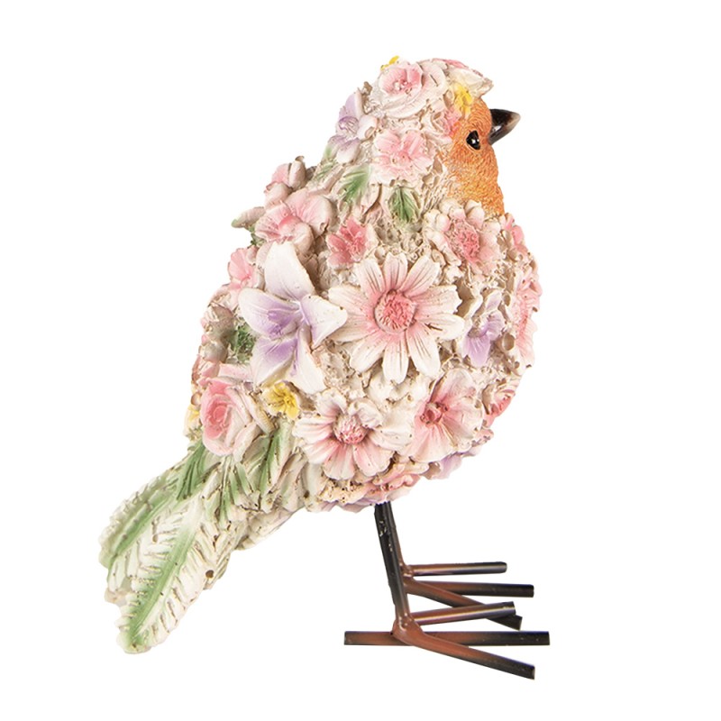 Clayre & Eef Figur Vogel 7x10x12 cm Rosa Polyresin Blumen