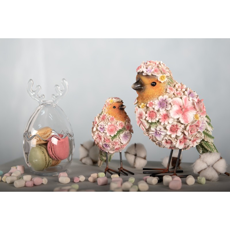 Clayre & Eef Figur Vogel 7x10x12 cm Rosa Polyresin Blumen
