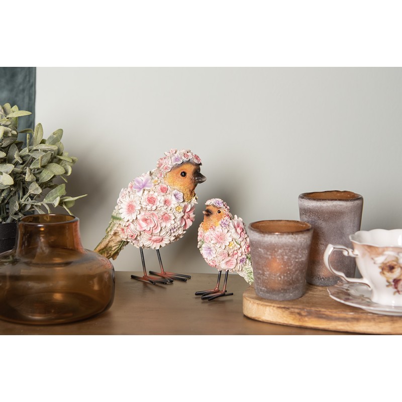 Clayre & Eef Figur Vogel 7x10x12 cm Rosa Polyresin Blumen