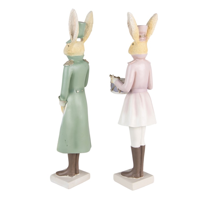 Clayre & Eef Figurine Rabbit 11x10x43 / 11x10x43 cm Green Pink Polyresin