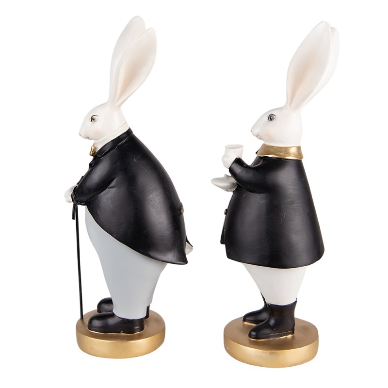 Clayre & Eef Statuetta Coniglio 13x11x34 / 13x11x34 cm Nero Grigio Poliresina
