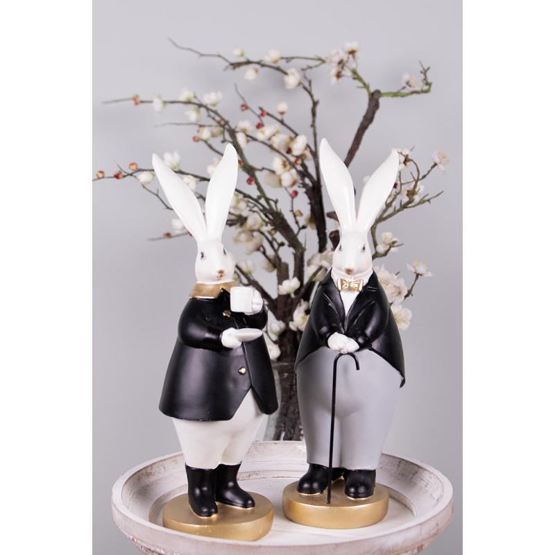 Clayre & Eef Statuetta Coniglio 13x11x34 / 13x11x34 cm Nero Grigio Poliresina
