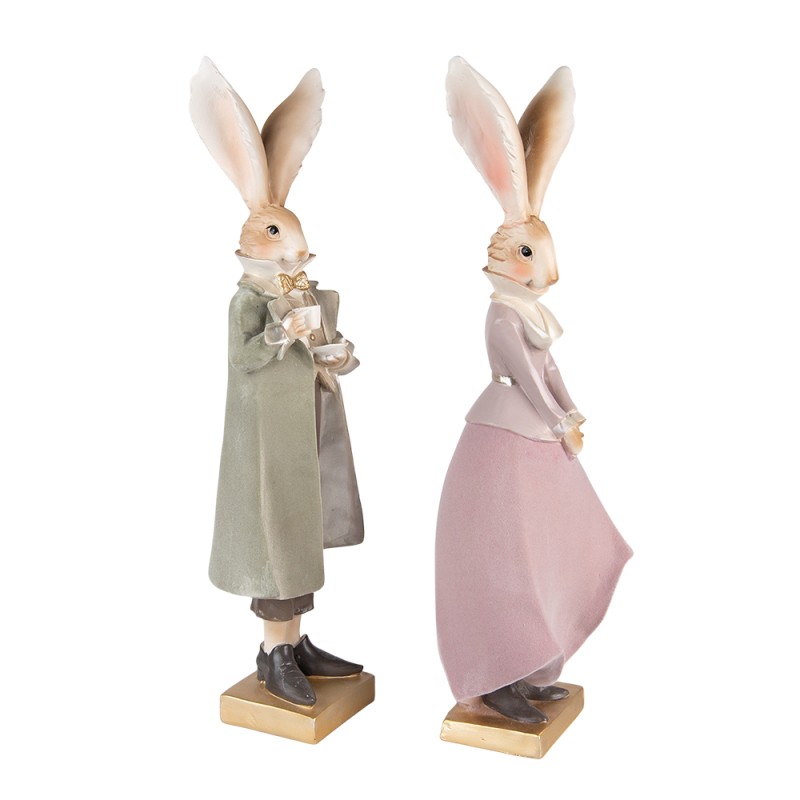 Clayre & Eef Figur Kaninchen 14x12x47 / 14x12x47 cm Grün Rosa Polyresin