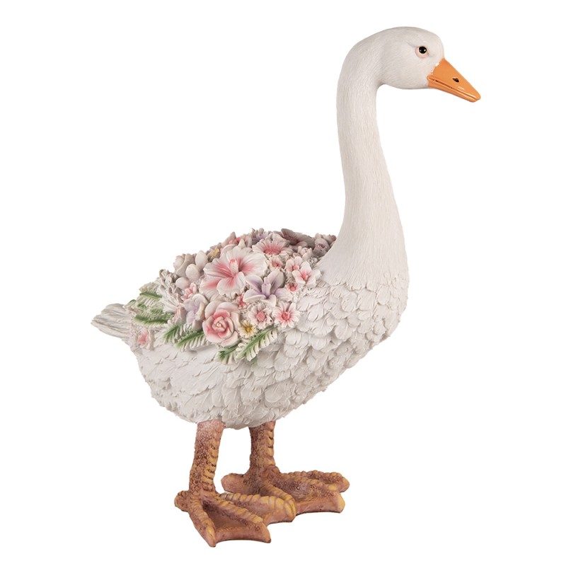 Clayre & Eef Beeld Gans 45 cm Wit Roze Polyresin