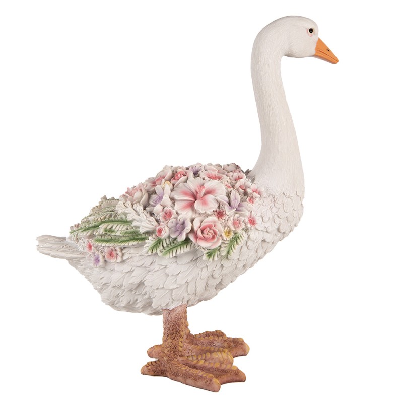Clayre & Eef Beeld Gans 45 cm Wit Roze Polyresin
