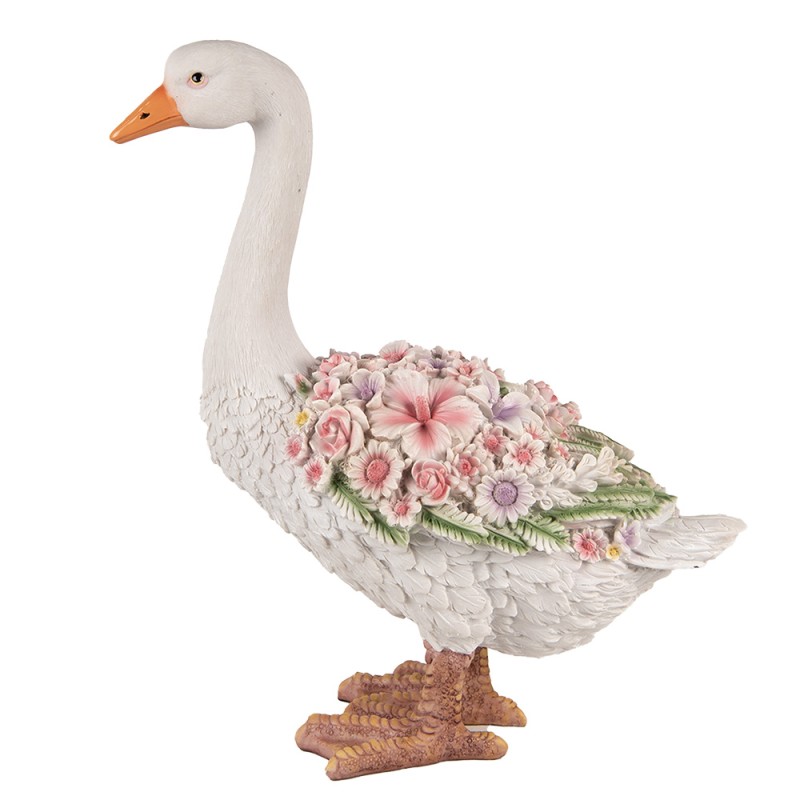 Clayre & Eef Beeld Gans 45 cm Wit Roze Polyresin
