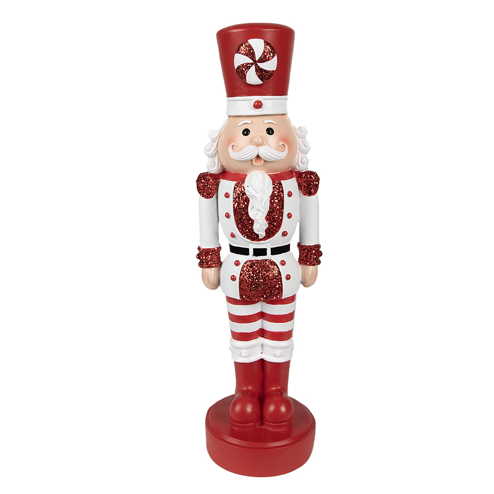 Clayre&Eef Kerstdecoratie Beeld Notenkraker 37 cm Rood Wit Polyresin afbeelding