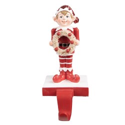 Clayre & Eef Calzino Natalizio con gancio Elfo 20 cm Rosso Poliresina