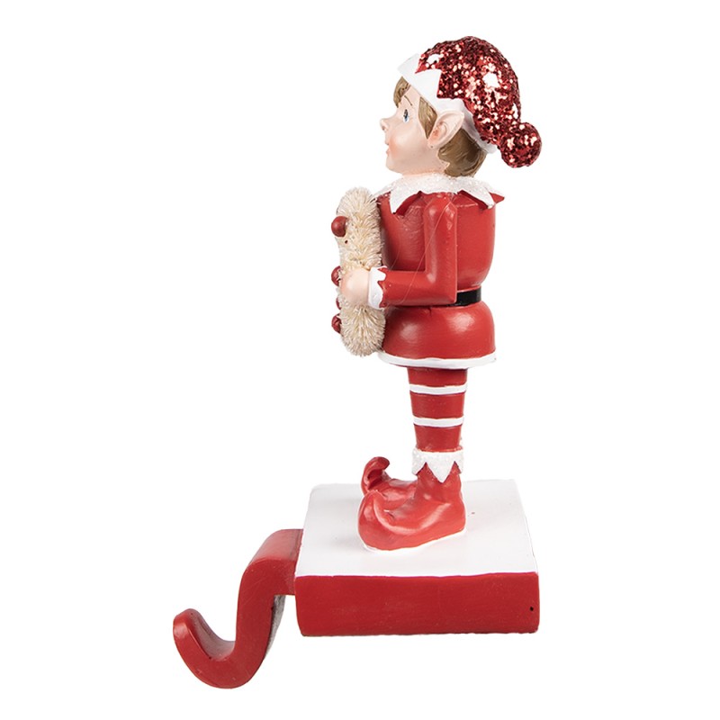 Clayre & Eef Calzino Natalizio con gancio Elfo 20 cm Rosso Poliresina