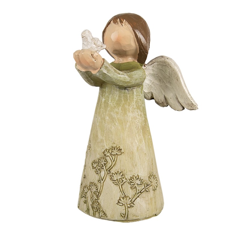 Clayre & Eef Decoratie Beeld Engel 12 cm Groen Polyresin