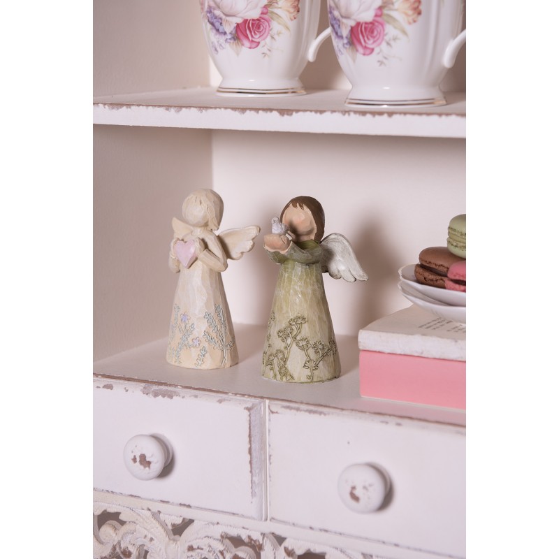 Clayre & Eef Decoratie Beeld Engel 12 cm Groen Polyresin