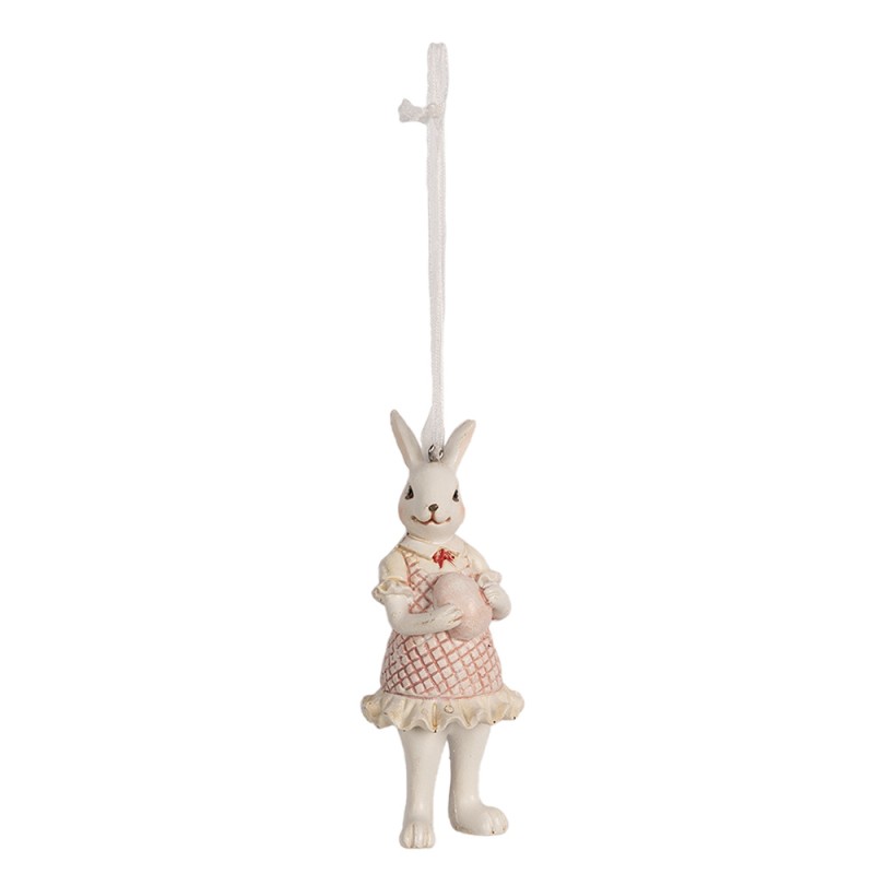 Clayre & Eef Anhänger Kaninchen 10 cm Weiß Rosa Polyresin