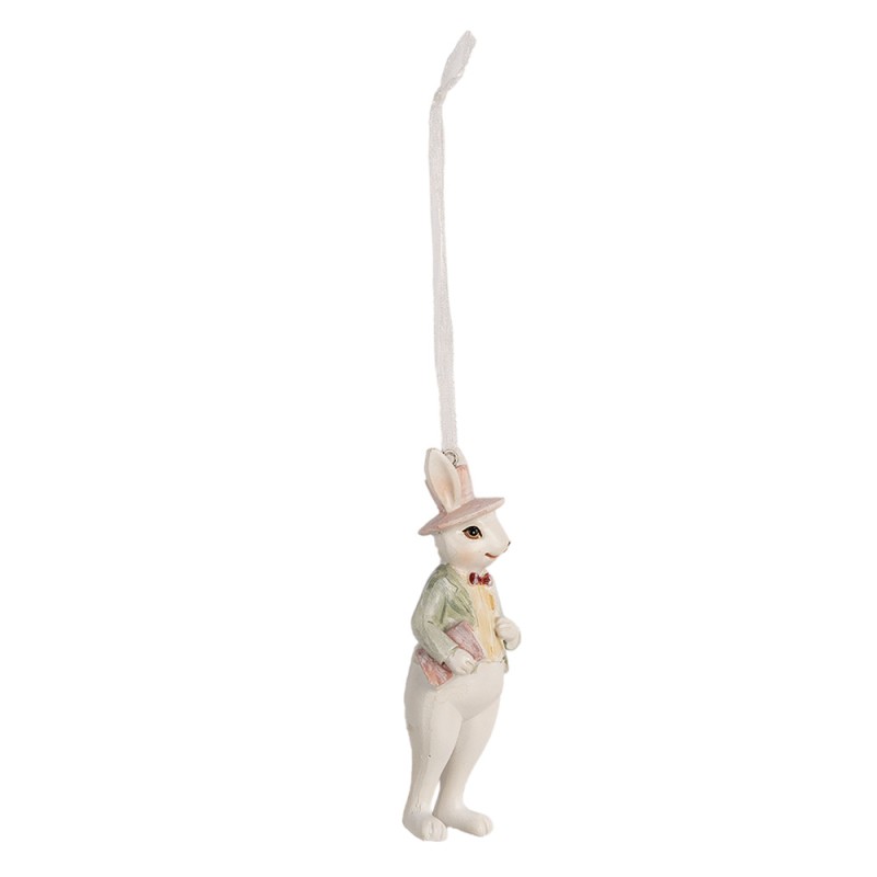 Clayre & Eef Anhänger Kaninchen 10 cm Weiß Grün Polyresin