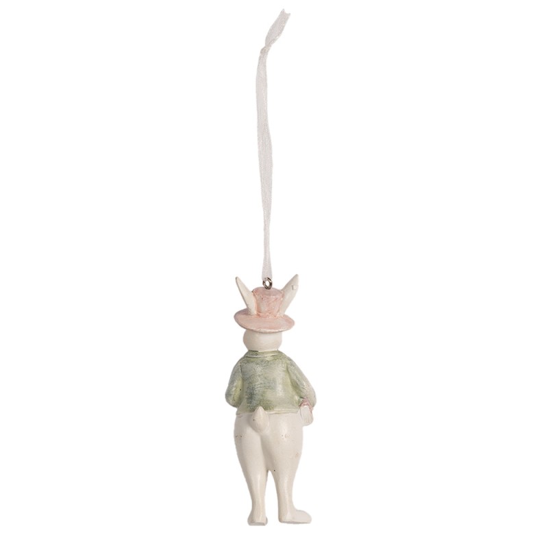 Clayre & Eef Anhänger Kaninchen 10 cm Weiß Grün Polyresin