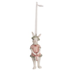 Clayre & Eef Ciondolo Coniglio 10 cm Bianco Rosa  Poliresina