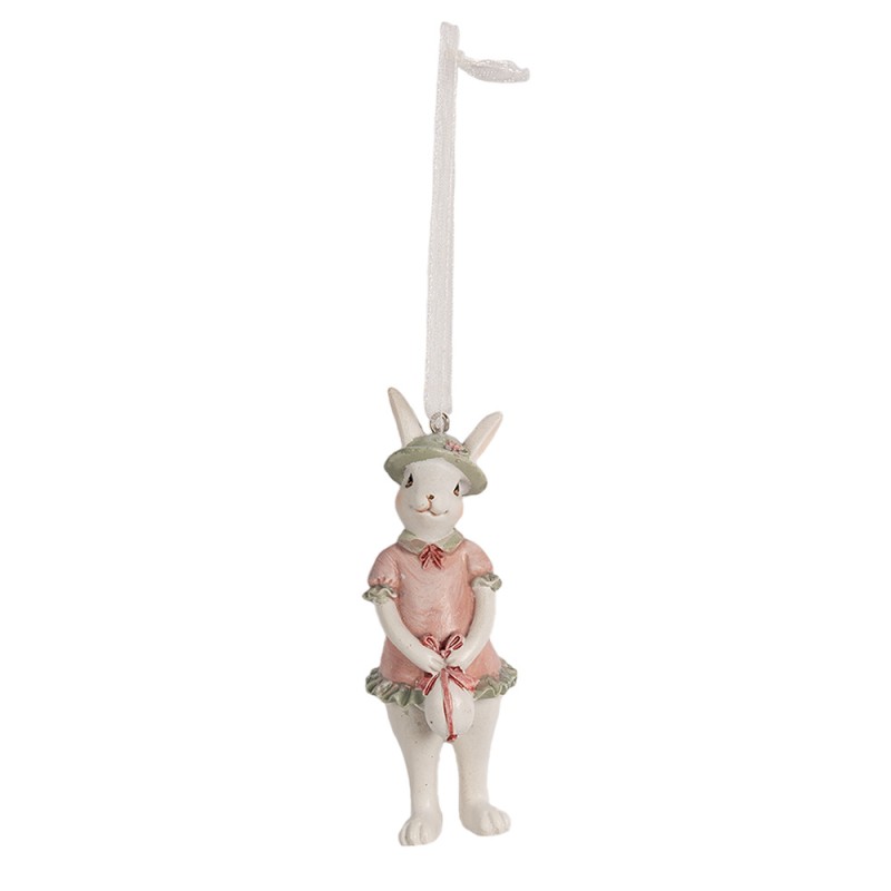 Clayre & Eef Pendant Rabbit 10 cm White Pink Polyresin